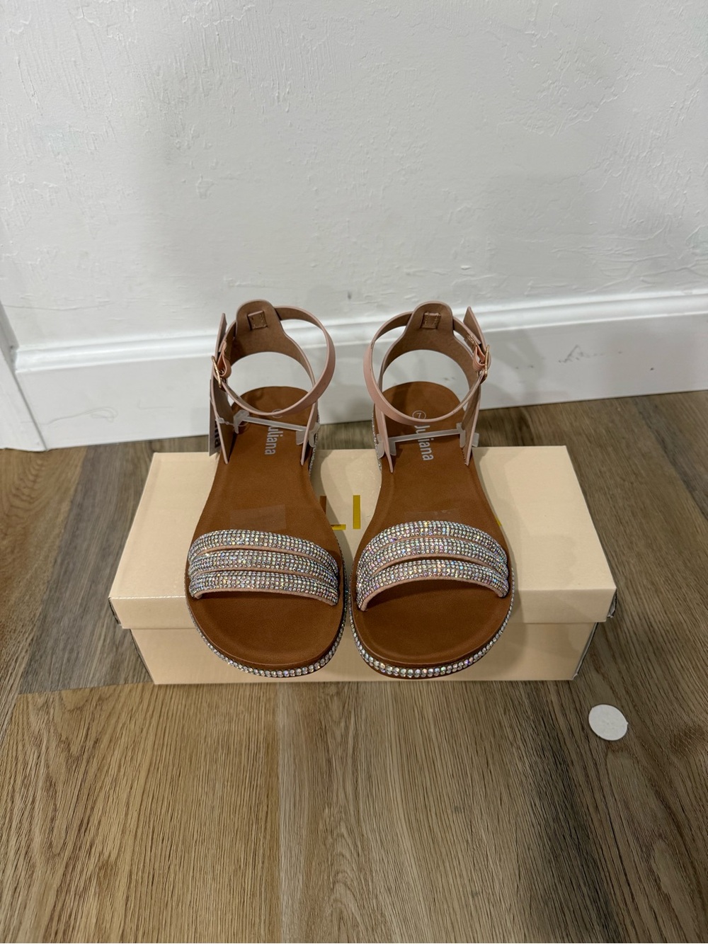 Women's Brown Crystal Strap Ankle Sandals